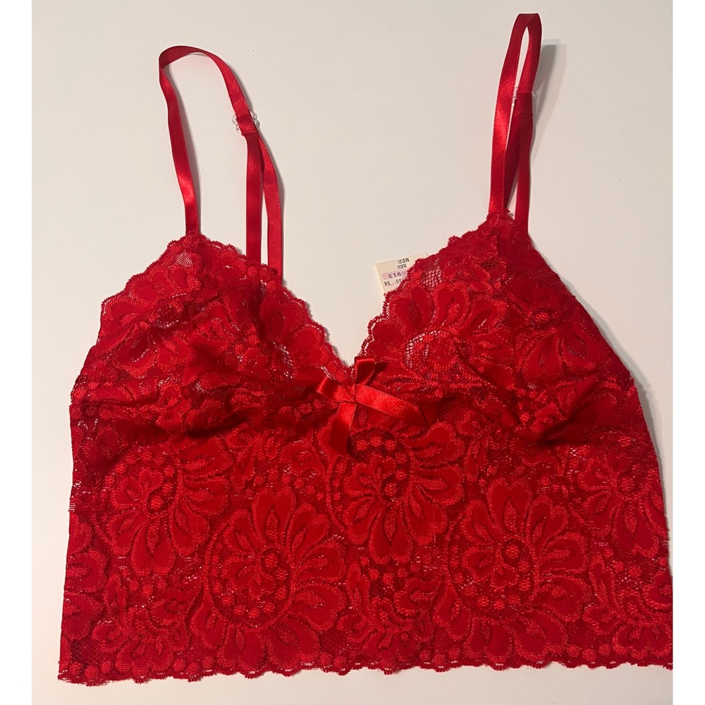 Fredericks of Hollywood Red Floral Lace Camisole Bralette‎ Top Womens Medium
